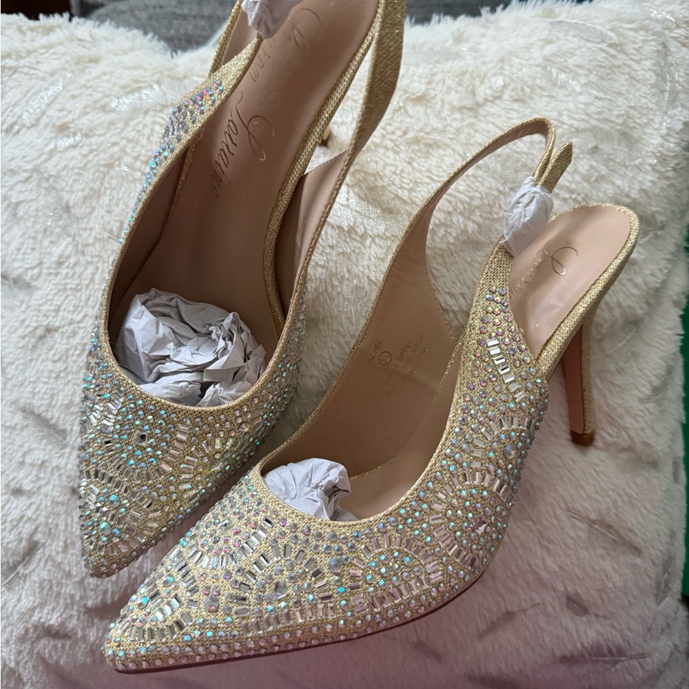 Lauren Lorraine Gold Crystal Slingback Heels